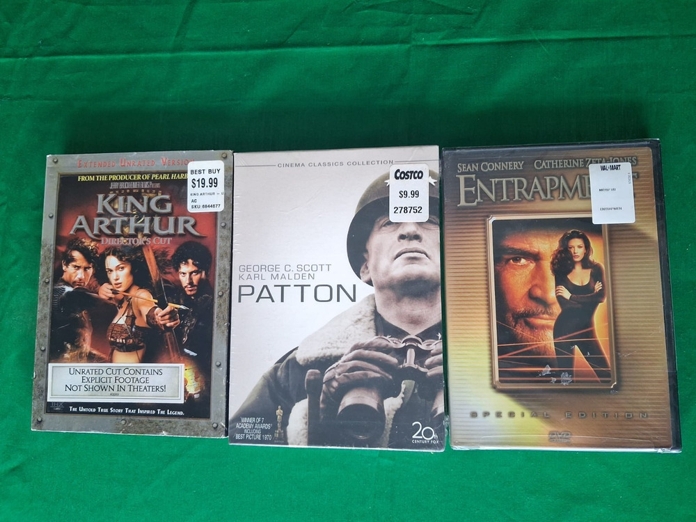 3 Sealed DVD Movie Lot King Arthur Patton Entrapment Classic Films